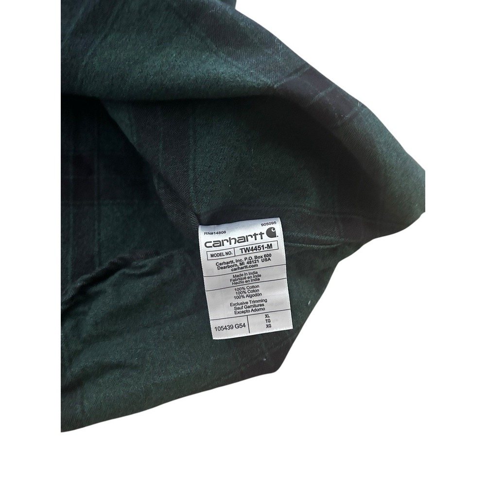 Carhartt Shirt Mens XL Green Plaid Loose Fit Button Up Flannel Workwear Pockets - Picture 5 of 7